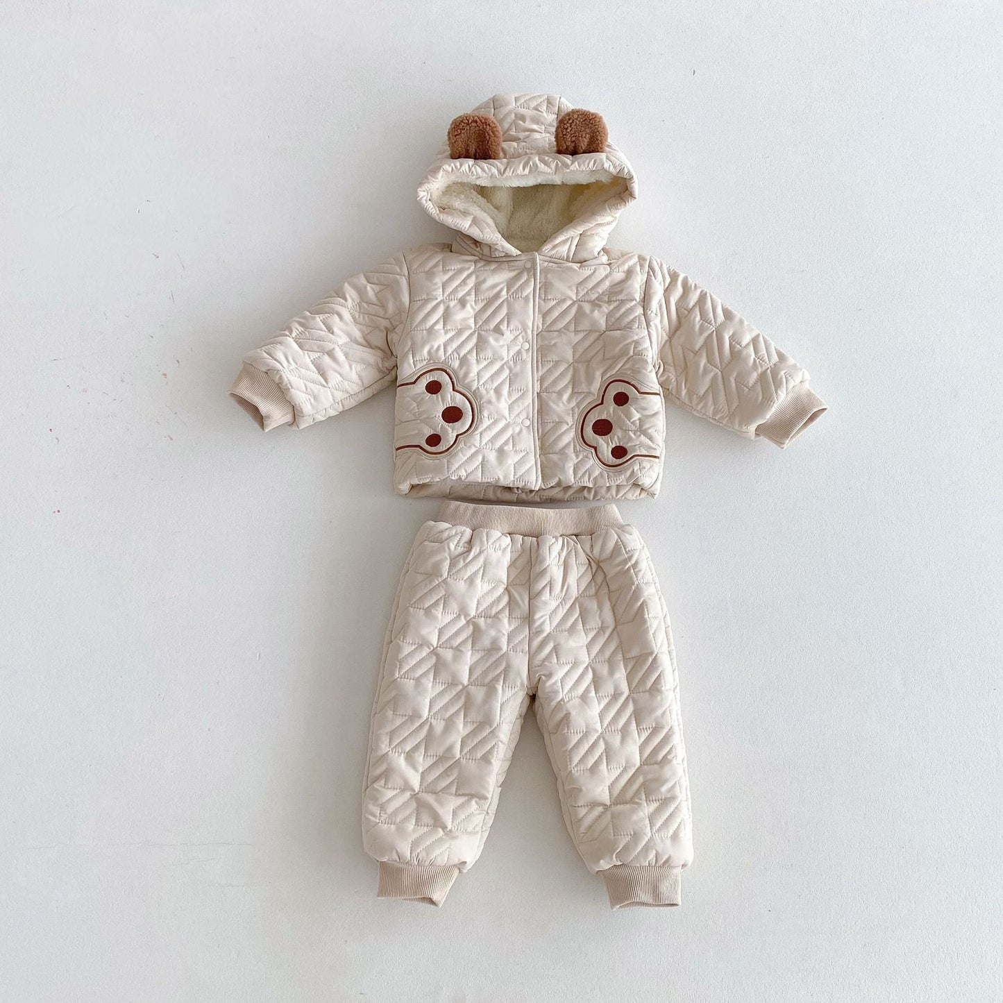 Winter Infant Baby Teddy Paws Pattern Long Sleeves Coat With Thick Pants Cute Sets-1