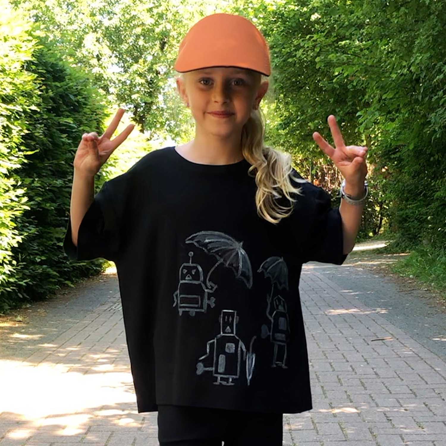 Hand-Painted Oversized Black T Shirt for Kids-1