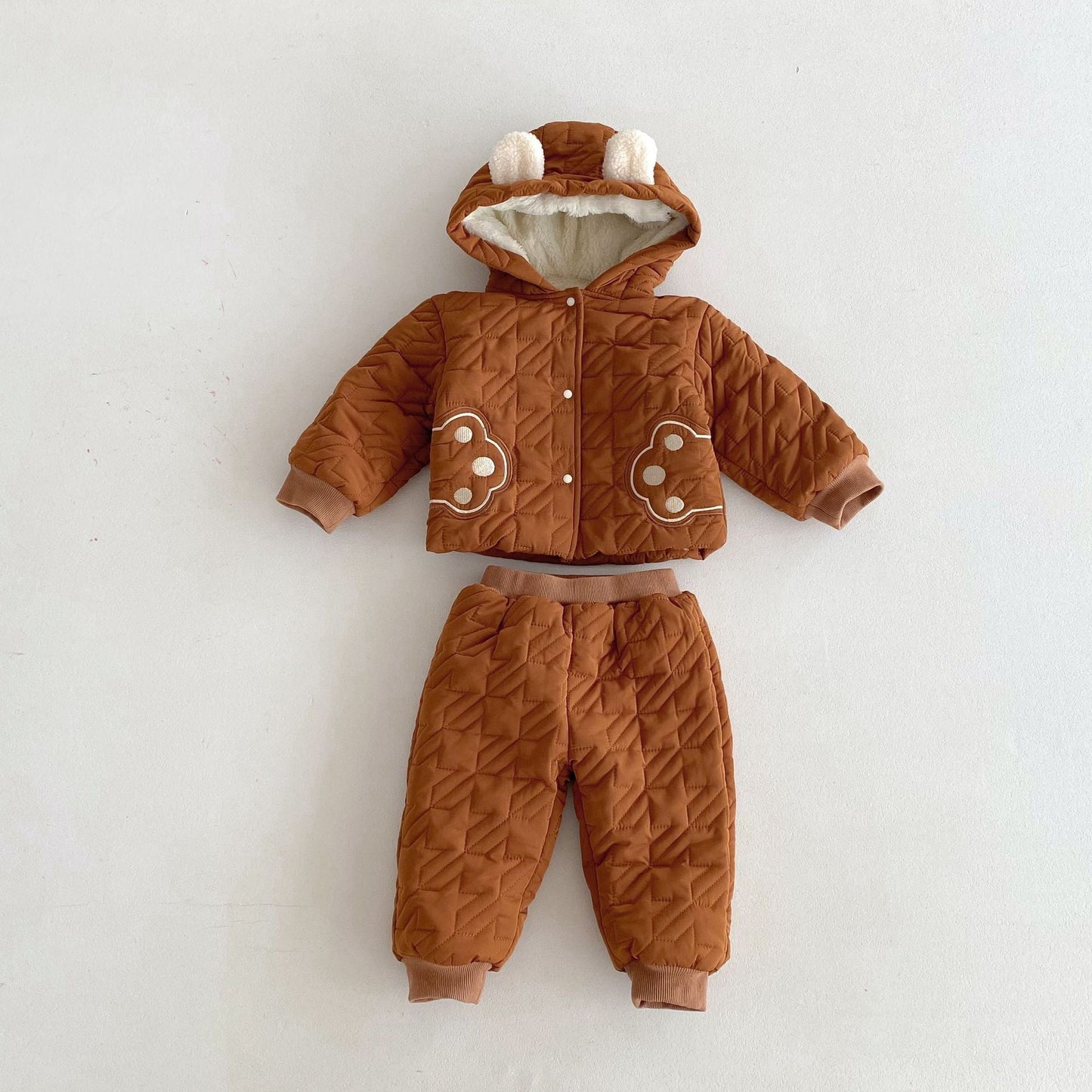 Winter Infant Baby Teddy Paws Pattern Long Sleeves Coat With Thick Pants Cute Sets-0