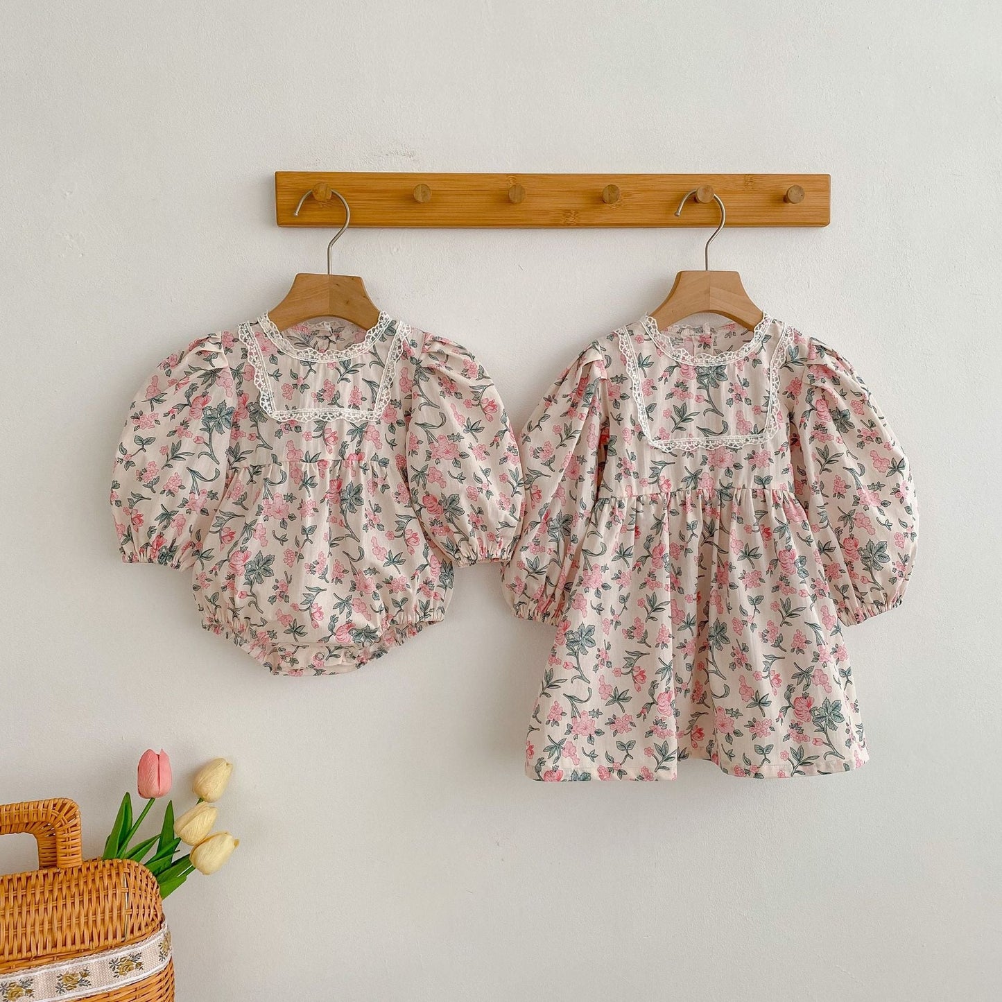 Baby Girl Flower Print Pattern Mesh Patchwork Design Onesies or Dress-0